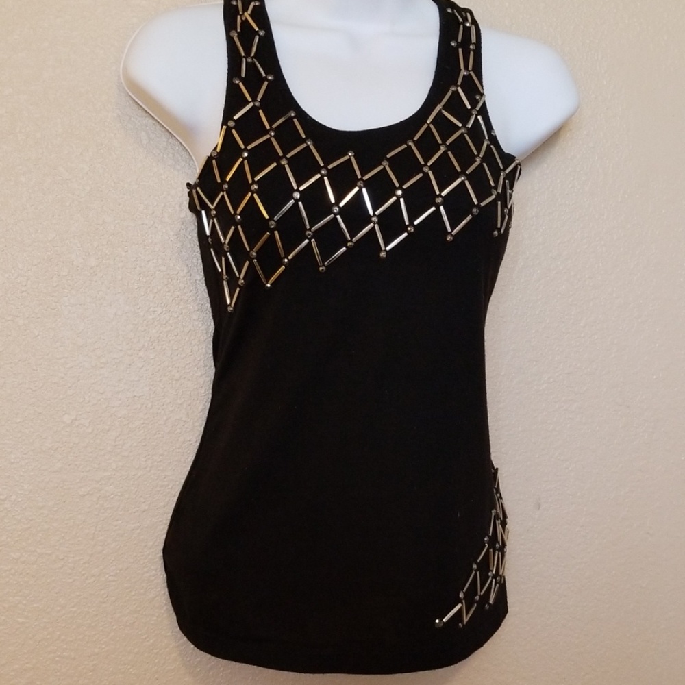 Black Razor Back Tank w/ Silver Embellishments (A1